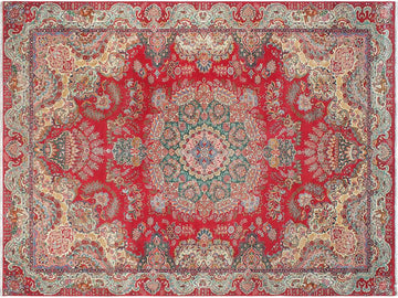 handmade Medallion, Traditional Tabriz Red Green Hand Knotted RECTANGLE 100% WOOL area rug 10x13